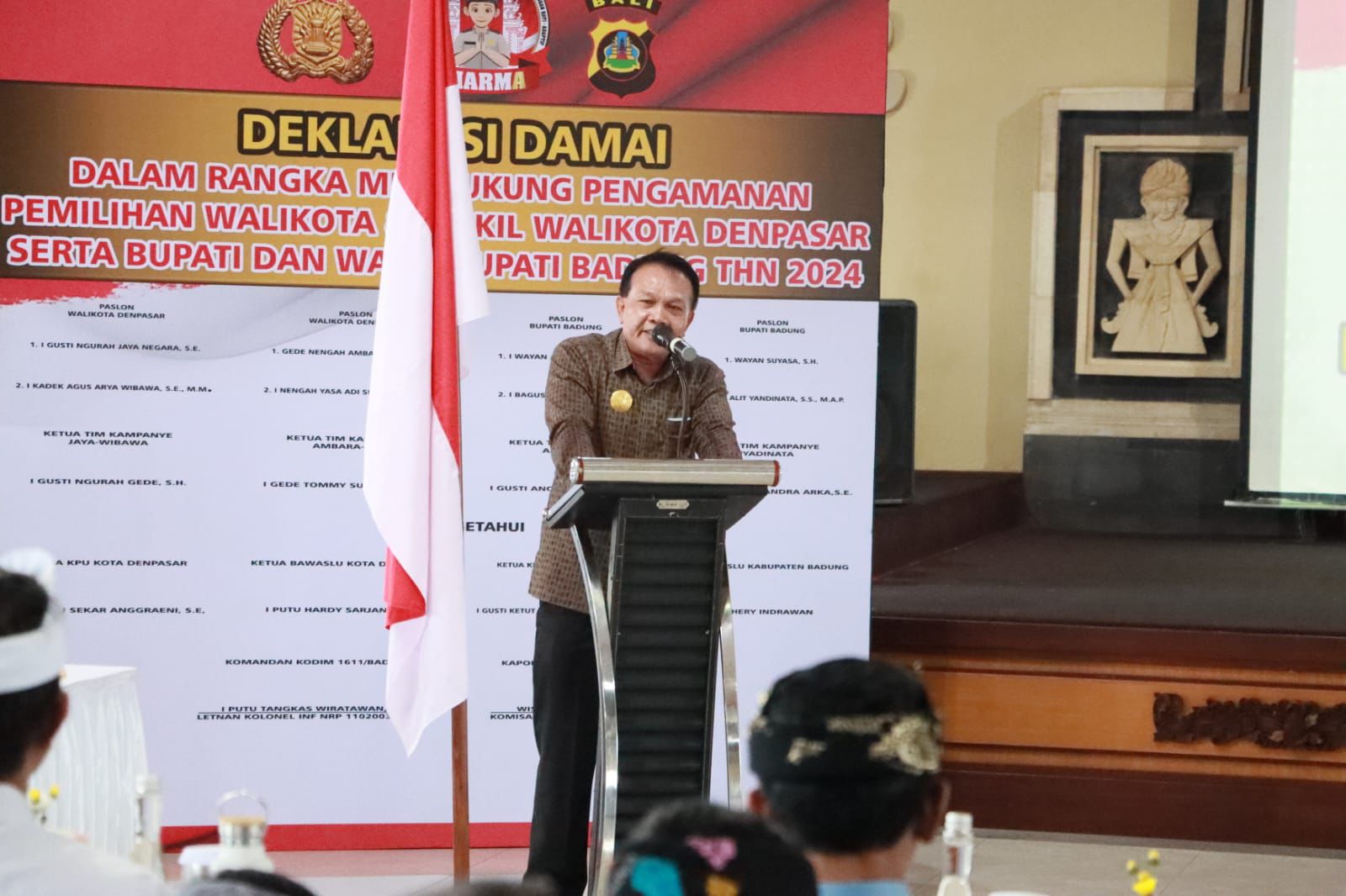 Pjs. Walikota Dewa Mahendra Dukung Deklarasi Damai Pilkada Serentak 2024