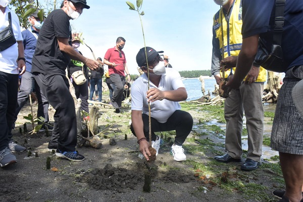 Gelar Aksi Kebersihan dan Tanam Manggrove Wawali Arya Wibawa dan KPS Hijaukan Muntig Siokan.